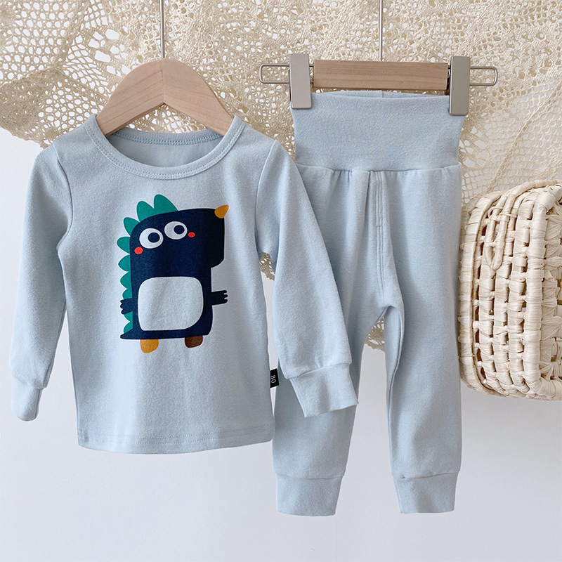 BOYS PAJAMAS PURE COTTON AUTUMN AND WINTER BRUSHED WOOL HIGH-WAISTED SPRING AND AUTUMN DINOSAURS THERMAL UNDERWEAR BABY CHILDRENS AUTUMN CLOTHES AND AUTUMN PANTS SET
