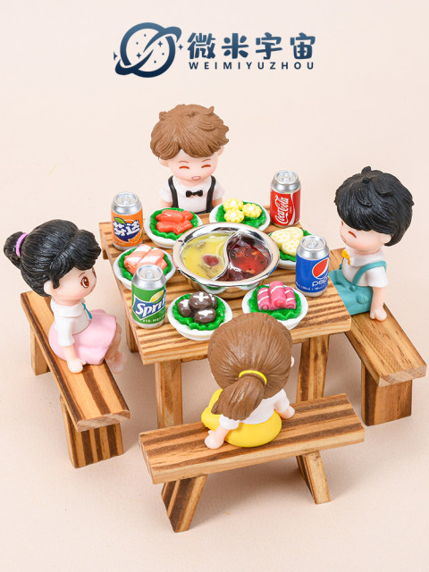 Mini simulation Eight Immortals Table Dining Table Chair Miniature Hotpot Ingredients Model Food Player Tools Ornaments Small Items Toys