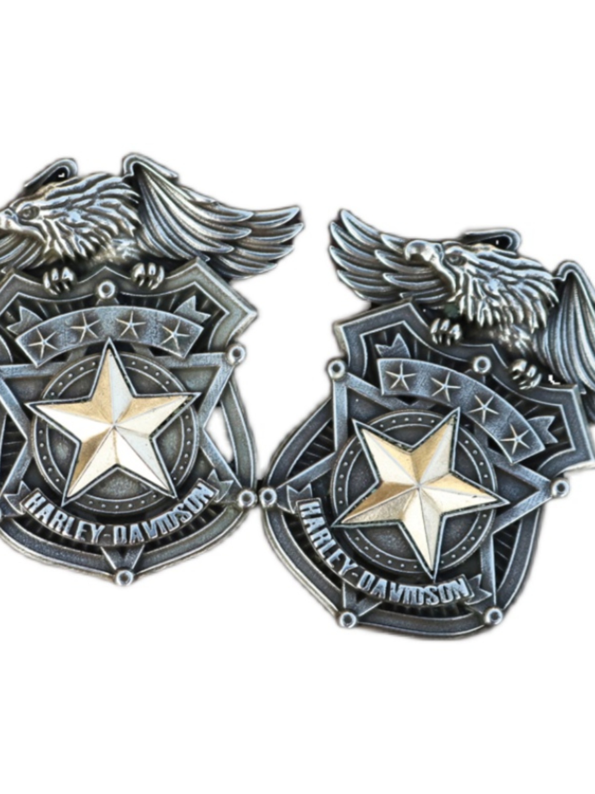 ANTIQUE RETRO BRASS WHITE COPPER INLAID FLYING EAGLE FIVE-POINTED STAR BADGE WEALTH CLOTH BUCKLE MOTORCYCLE CAP BADGE BUCKLE