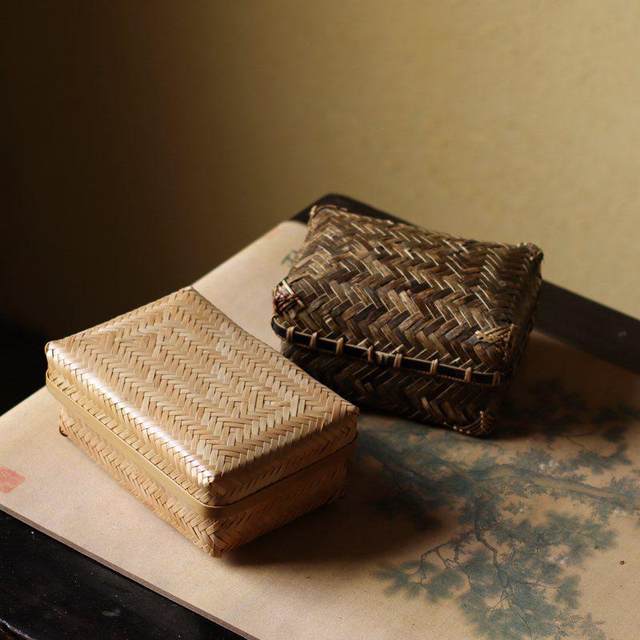 Handmade bamboo weaving box pastoral style home tea ceremony storage and sorting box folk crafts