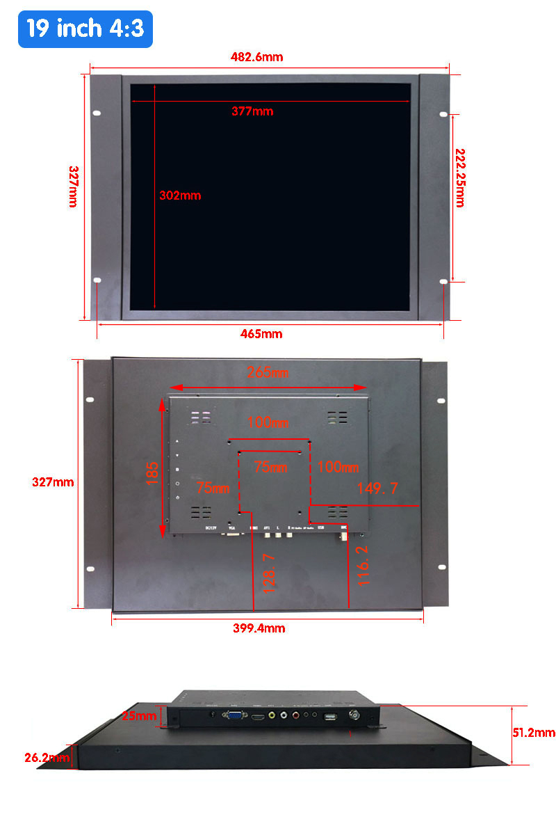 19 INCH STANDARD CABINET MONITOR ON THE SHELF NETWORK ELECTRICAL CABINET MONITORING MONITOR IRON SHELL HD TOUCH 19 INCHES