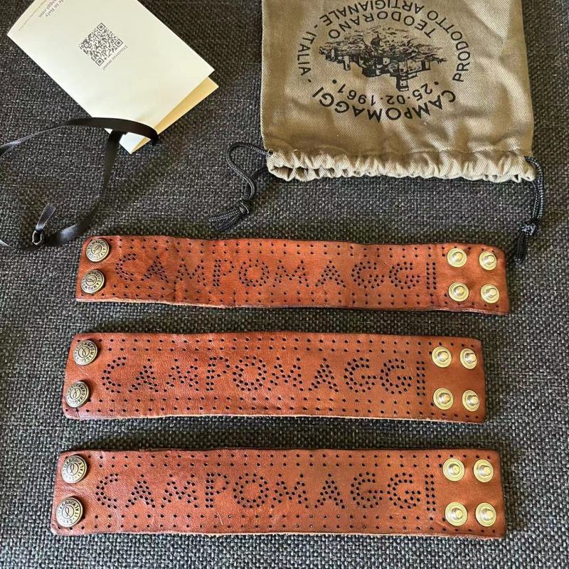 CAMPOMAGGI VEGETABLE TANNED COWHIDE BRACELET MENS AND WOMENS NICHE CAMPO MAGI CUT-OUT ENGRAVED LETTER WIDE BRACELET HANDMADE
