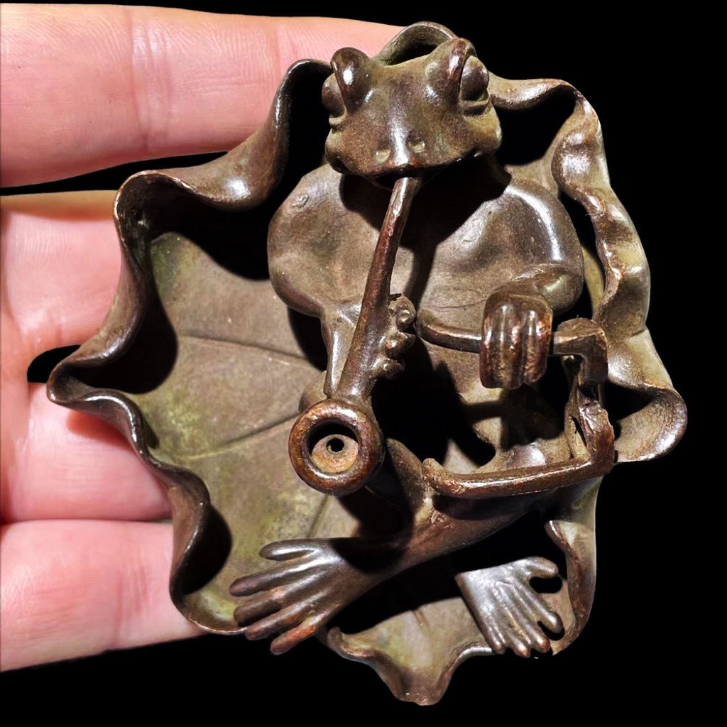 복고풍 구식 합금 구리 향 삽입 구리 연꽃 잎 개구리 향 가정 장식 골동품 기타 공예 장식품