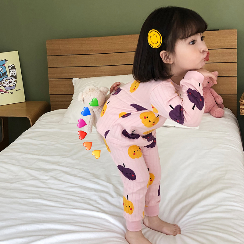 CHILDRENS PAJAMAS BOYS SPRING AND AUTUMN BABY GIRLS HIGH-WAISTED BELLY PROTECTION COLD PREVENTION COTTON AUTUMN CLOTHES AUTUMN PANTS HOME WEAR SETS