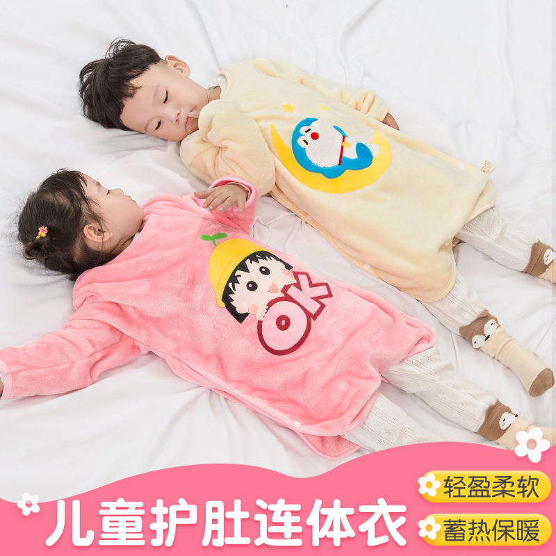 CHILDRENS ONE-PIECE PAJAMAS AUTUMN AND WINTER FLANNEL BABY ANTI-COLD SLEEPING BAG BOYS AND GIRLS MIDDLE AND LARGE CHILDREN BELLY PROTECTION ANTI-KICK QUILT