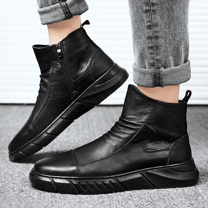 SPRING MENS SHOES HIGH-TOP MARTIN BOOTS BRITISH STYLE LEATHER SHOES CARGO LEATHER BOOTS NORTHEAST SNOW BOOTS VELVET WARM COTTON SHOES