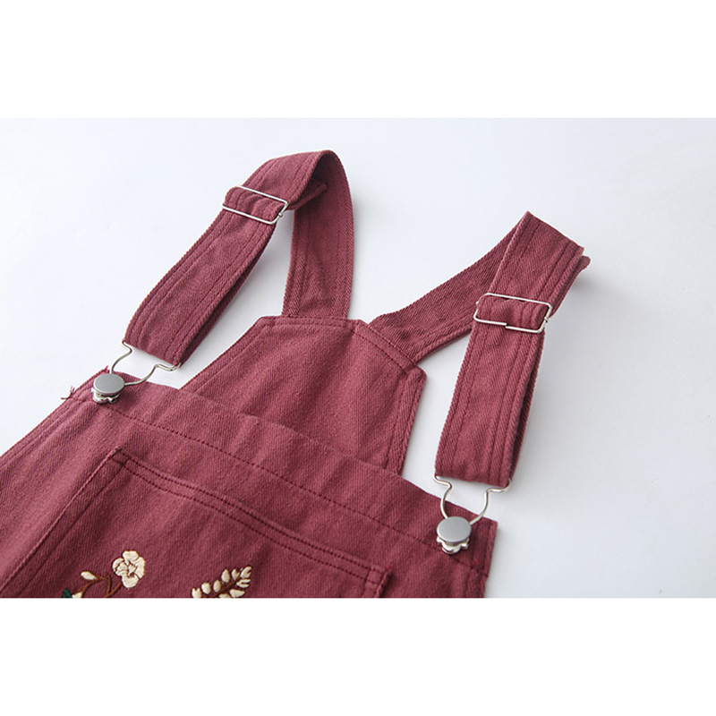 THE BRANDS AUTUMN AND WINTER NEW SWEET EMBROIDERY WASHED DENIM JAPANESE LOOSE BIB WOMEN