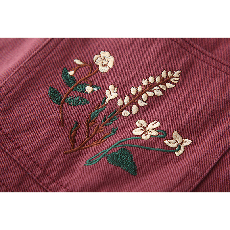 THE BRANDS AUTUMN AND WINTER NEW SWEET EMBROIDERY WASHED DENIM JAPANESE LOOSE BIB WOMEN