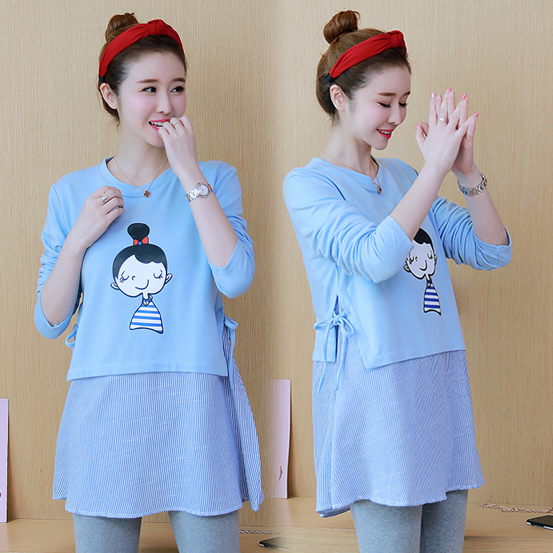 출산 가을 정장 패션 2024 새로운 치마 출산 옷 가을 탑 여성 봄 가을 작은 드레스