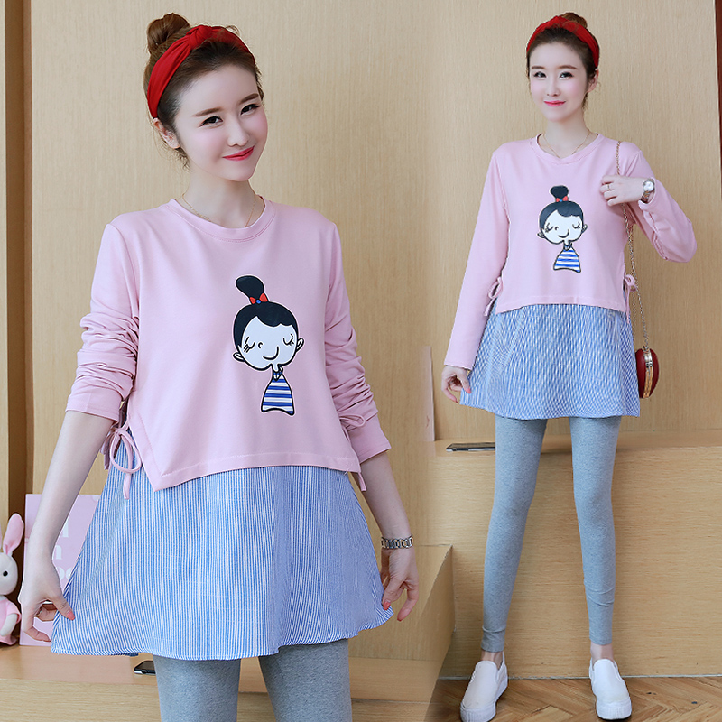 출산 가을 정장 패션 2024 새로운 치마 출산 옷 가을 탑 여성 봄 가을 작은 드레스