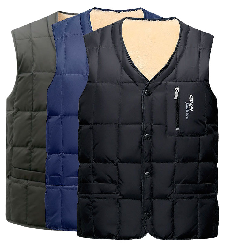 FLEECE AND THICKENED MENS VEST AUTUMN AND WINTER WARM DOWN COTTON SHOULDERS FOR MIDDLE-AGED AND ELDERLY LOOSE PLUS-SIZE CASUAL DAD CLOTHES