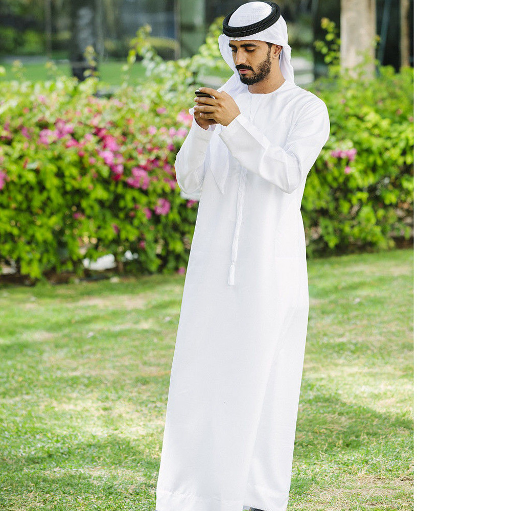 ARABIAN ROBES NEW DUBAI CLOTHING AFGHAN WHITE MIDDLE EAST POLYESTER COTTON SAUDI HIJAB HEADBAND MENS SUIT