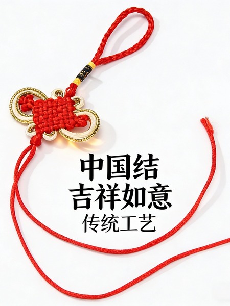 中国结金边结富贵结手工编织装饰品红绳吉祥结传统工艺五帝钱挂绳