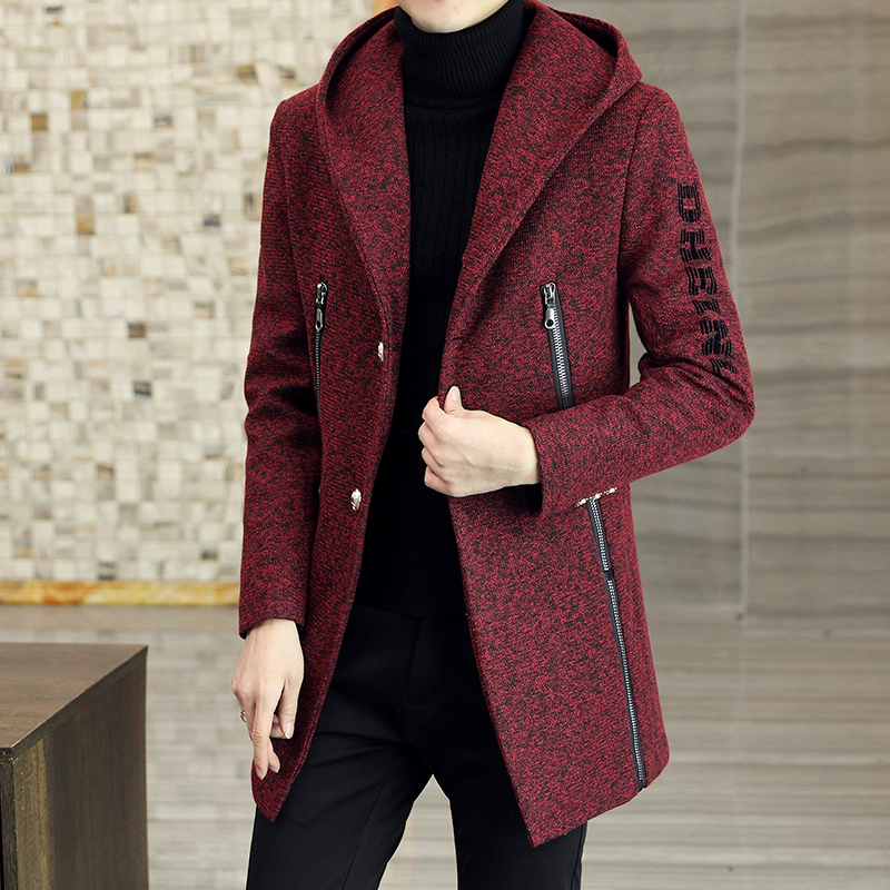 MENS TRENCH COAT MID-LENGTH TRENDY BRAND MENS 2024 NEW TRENDY WOOLEN COAT THICKENED HANDSOME AUTUMN AND WINTER COAT