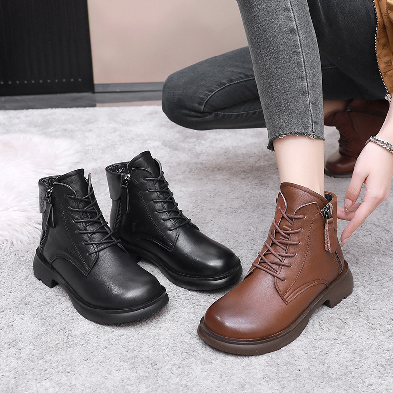 FLEECE OPTIONAL FASHION DOUBLE ZIPPER SOFT LEATHER BOOTS NON-SLIP SOFT SOLE RETRO BRITISH STYLE HOW TO WEAR IT IS TRENDY