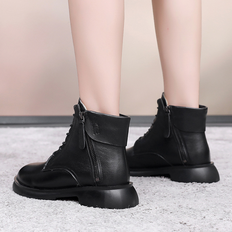FLEECE OPTIONAL FASHION DOUBLE ZIPPER SOFT LEATHER BOOTS NON-SLIP SOFT SOLE RETRO BRITISH STYLE HOW TO WEAR IT IS TRENDY