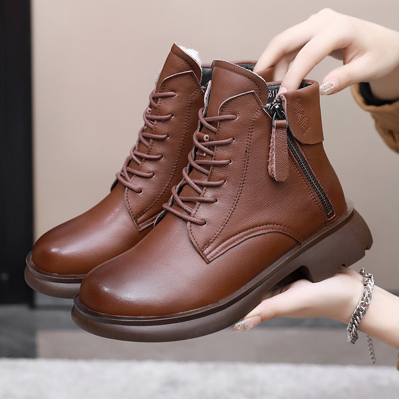 FLEECE OPTIONAL FASHION DOUBLE ZIPPER SOFT LEATHER BOOTS NON-SLIP SOFT SOLE RETRO BRITISH STYLE HOW TO WEAR IT IS TRENDY