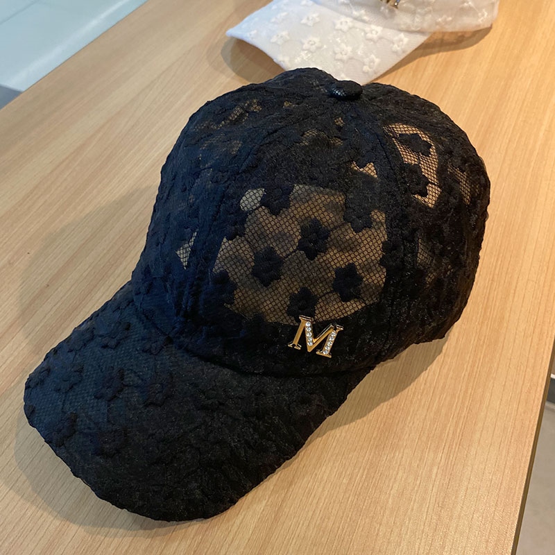 DILARA MAJE HAT WOMENS SUMMER CUT-OUT LACE FLOWER RHINESTONE LABEL CAP SUNSCREEN BASEBALL CAP