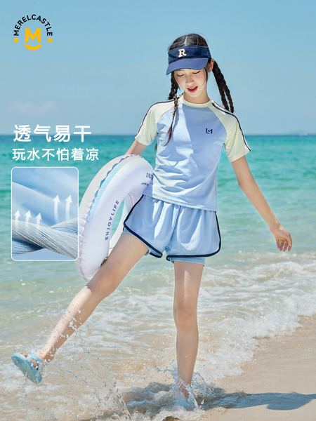 女童泳衣2026新款夏季初中生女孩带胸垫泳装绝美中大童分体游泳衣