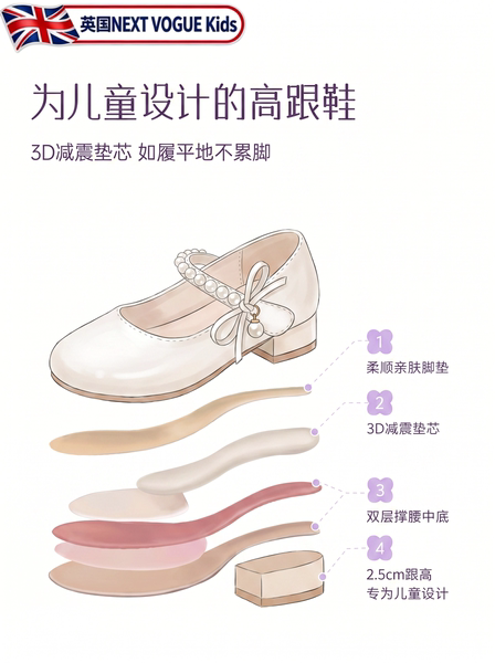 公主鞋女童小高跟配礼服2026新款软底夏季白色软鞋子小女童夏皮鞋 — 2