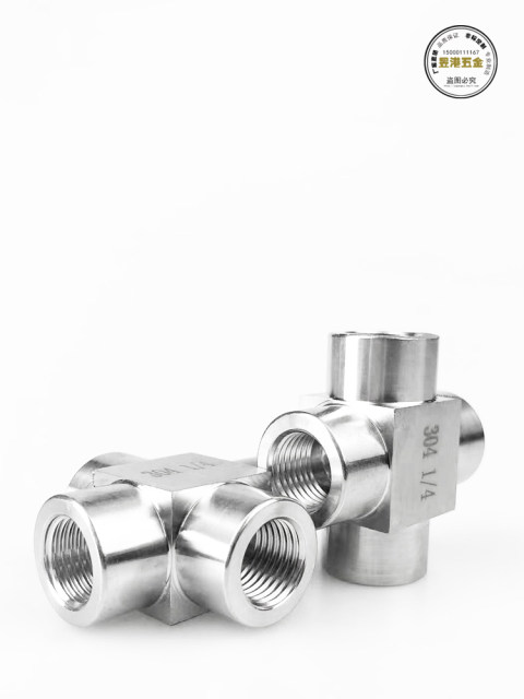 304 stainless steel high-pressure inner wire four-way CNC inner tooth cross four-way thickened cube connection 2 4 minutes 1/2
