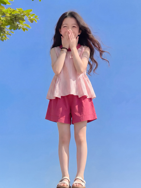 女童夏套装2026新款洋气儿童时髦条纹多巴胺两件套女孩夏季衣服潮 — 5