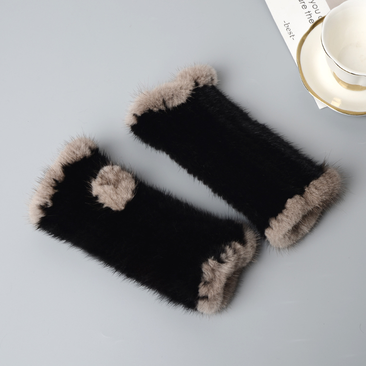 MINK FUR HAND-KNITTED FINGERLESS HALF-FINGER THICK WARM WINTER WRISTBAND MID-LENGTH GLOVES