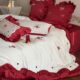 Love song French lace wedding four m piece set cotton rose embroidery Xinjiang cotton red wedding quilt cover bed sheet bed