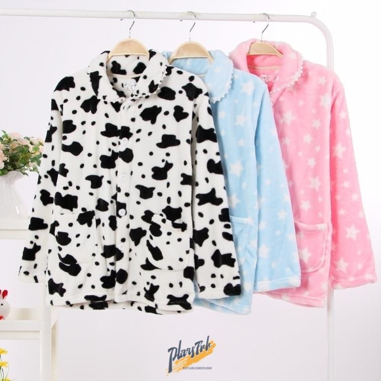 WINTER FLANNEL MEN WOMENS PAJAMAS TOPS THICKENED WARM LOOSE FIT COUPLE CORAL FLEECE LOUNGEWEAR SINGLE PIECE