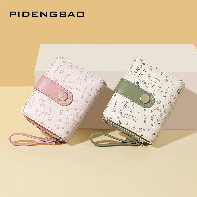 2023 NEW JAPANESE STYLE CUTE KITTEN LADIES WALLET SHORT STUDENT CARD HOLDER ZIPPER COIN PURSE GIRLS MONEY CLIP