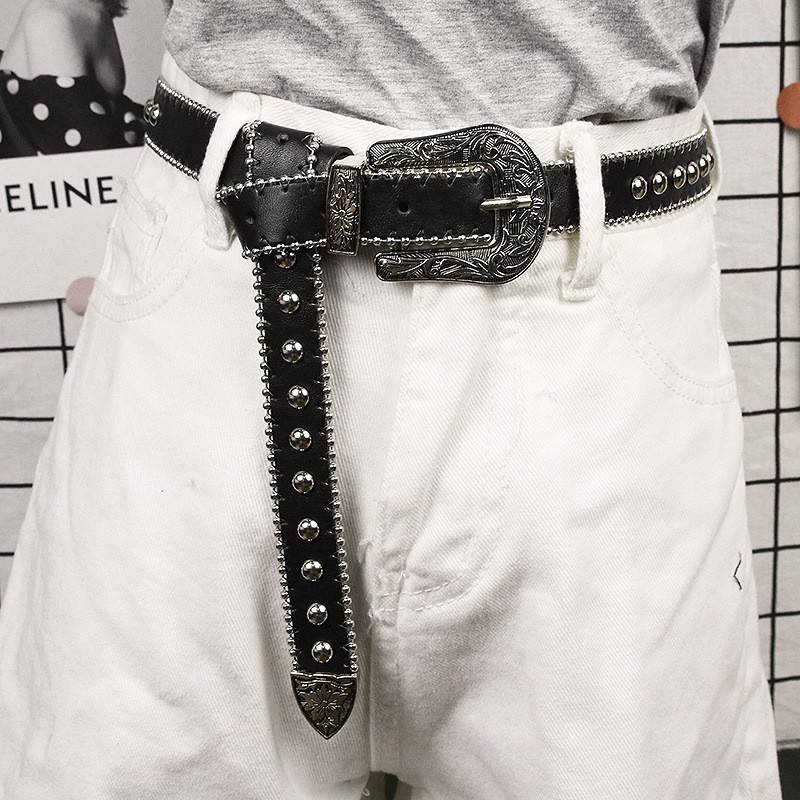 EXPLOSIVE PERSONALITY PUNK STYLE BELT JEANS FIVE-POINTED STAR METAL RIVET EMBELLISHED THIN BELT