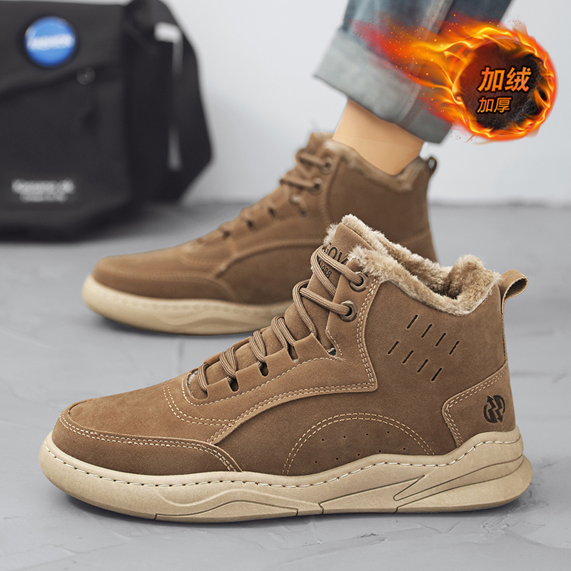 SNOW BOOTS MENS 2024 NEW WINTER FLEECE THICKENED WARM COTTON SHOES MENS ANTI-SLIP RETRO CARGO MARTIN BOOTS