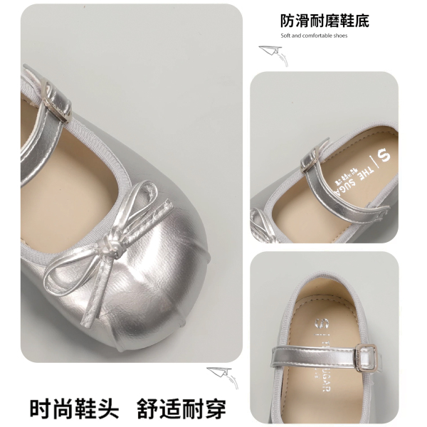 儿童鞋子女童银色小皮鞋2026春秋季新款蝴蝶结公主鞋子女宝宝单鞋 — 5