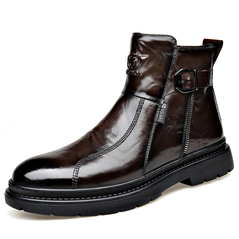 GENUINE LEATHER MARTIN BOOTS MENS WINTER NEW FLEECE WARM COWHIDE BREATHABLE MID-TOP BOOTS MENS FASHION LEATHER BOOTS MEN