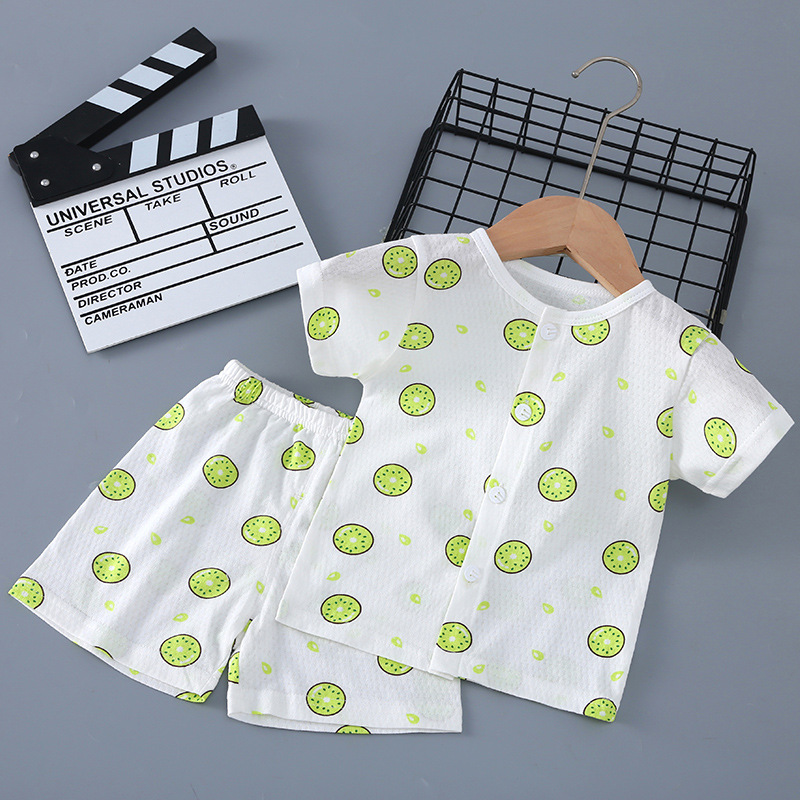 CHILDRENS SUMMER COTTON CARDIGAN SHORT SLEEVE PAJAMAS 0-3 YEARS OLD BABY BOY 1 GIRL 2 THIN BABY LOUNGEWEAR SET