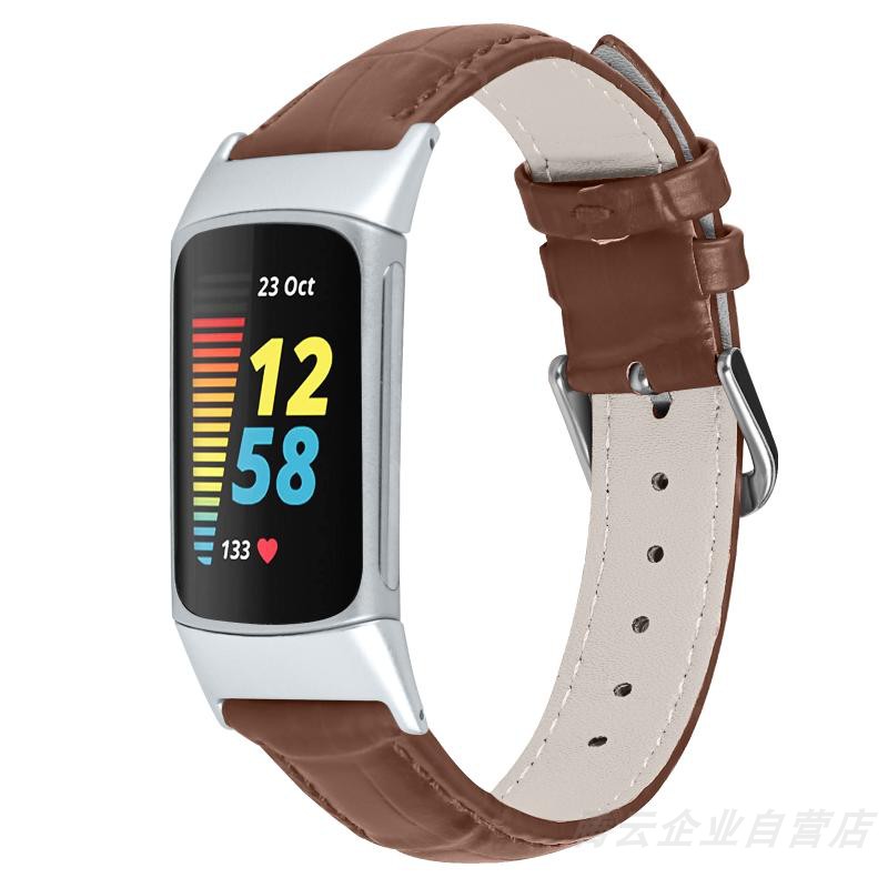 FITBIT CHARGE5 SMART FITNESS BRACELET WATCH UMBRELLA LINE ALLIGATOR LEATHER STRAP ONE-SIZE-FITS-ALL REPLACEMENT WRISTBAND