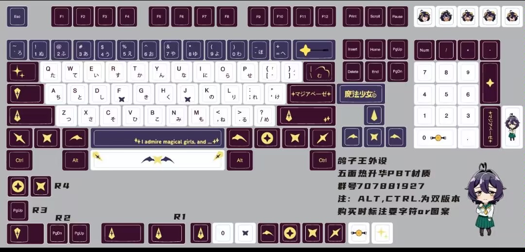DREAMING OF BECOMING A MAGICAL GIRL HIIRAGI MAI TINA MAPLE CANDY CHARACTER THEMED KEYCAPS PBT SUBLIMATION KEYCAPS