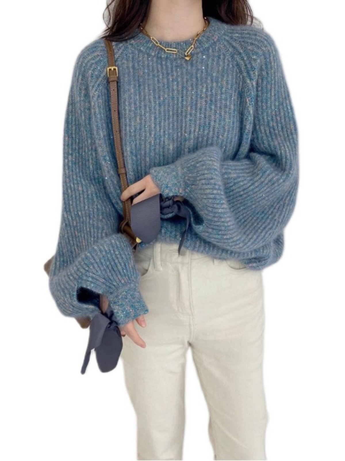 2024 NEW HOT STYLE HIGH-END GOTHIC BOW STARRY SKY SEQUINS RACCOON FLEECE SWEATER WOMENS LOOSE SCARF