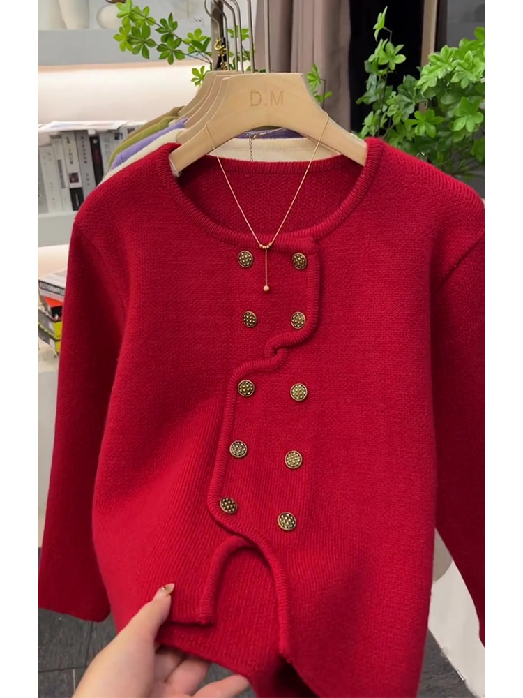 2024 AUTUMN AND WINTER NEW PRO-CHILD CLOTHES CHRISTMAS AND NEW YEAR RED HIGH-END SENSE SUPER GOOD-LOOKING SWEATER JACKET KNITTED CARDIGAN