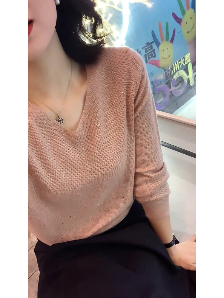 POPULAR JAPANESE LAZY RETRO KNIT SWEATER TOP SUPER GOOD-LOOKING GENTLE STYLE PINK V-NECK SWEATER WOMENS WINTER