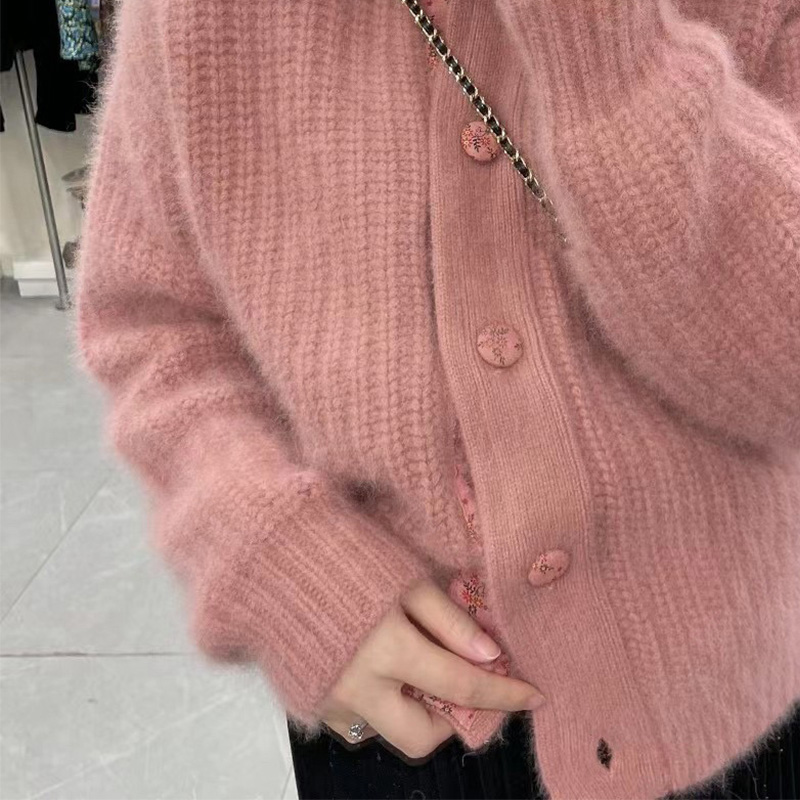 IN 2024 THE NEW HOT HEAVY INDUSTRY CHIC PEACH PINK RACCOON FLEECE SWEATER JACKET WOMENS AUTUMN AND WINTER CLOTHES ARE MATCHED GENTLENESS