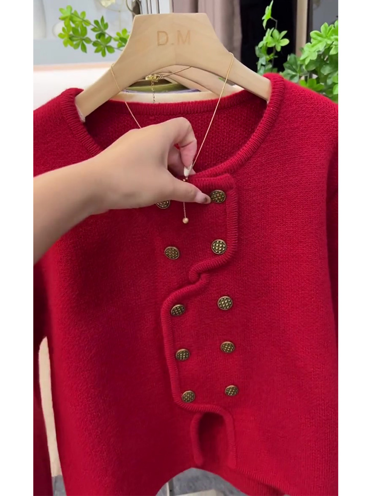 2024 AUTUMN AND WINTER NEW PRO-CHILD CLOTHES CHRISTMAS AND NEW YEAR RED HIGH-END SENSE SUPER GOOD-LOOKING SWEATER JACKET KNITTED CARDIGAN