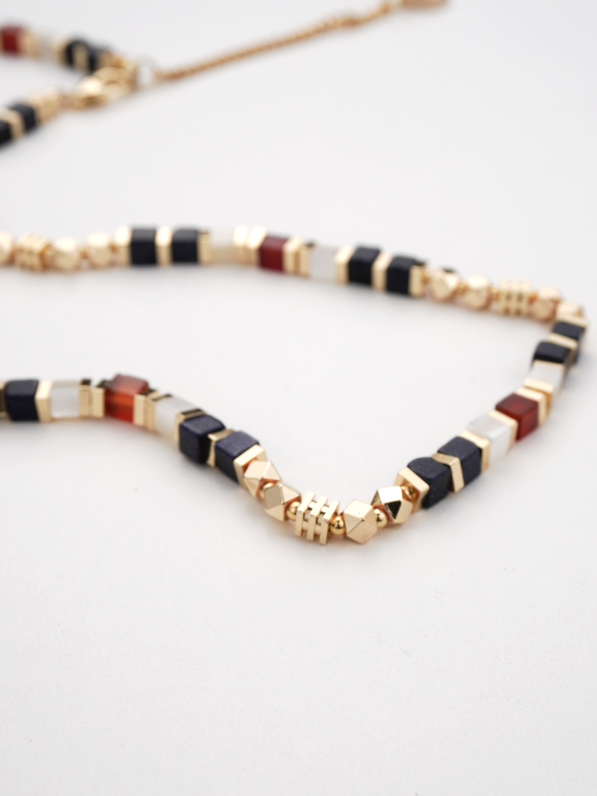 [낮과밤] 천연보석 사각구슬 목걸이 ?골드 [오리지널 디자인] ?니치·럭셔리 목걸이