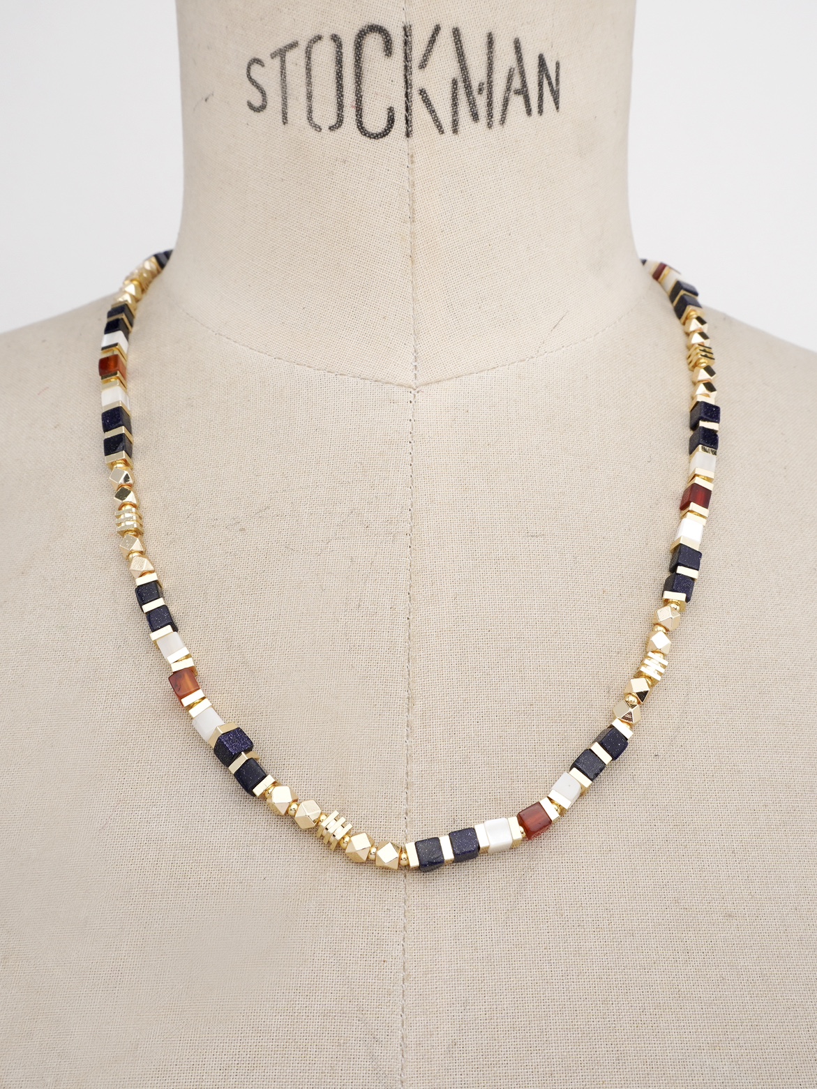 [낮과밤] 천연보석 사각구슬 목걸이 ?골드 [오리지널 디자인] ?니치·럭셔리 목걸이