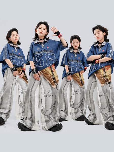 儿童街舞演出服嘻哈风男童夏季舞蹈套装潮酷少儿hiphop女童表演服