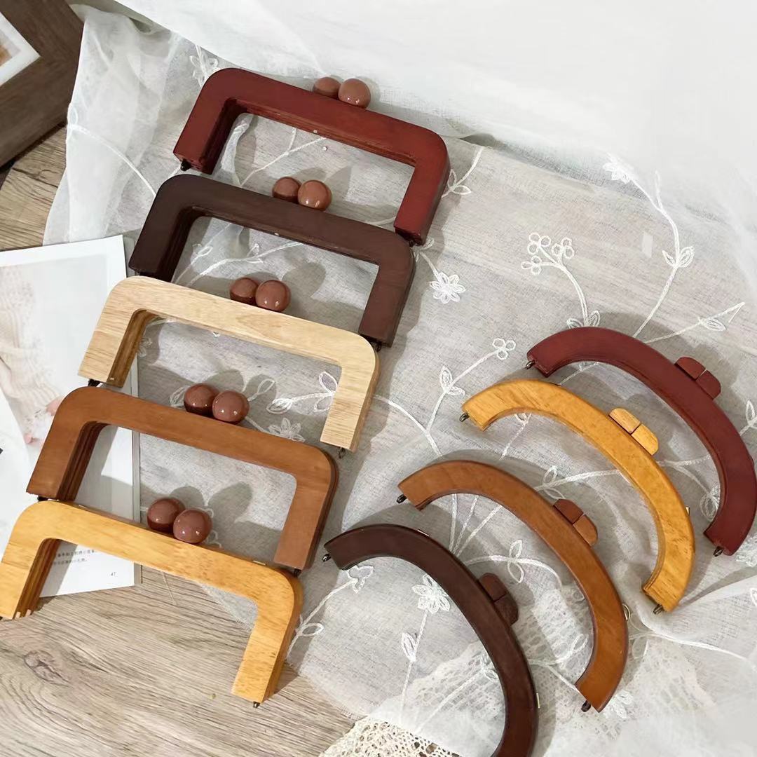 SEND DRAWINGS >> 20CM RETRO SQUARE WOODEN MOUTH GOLD HALF-ROUND WOODEN WRIST HANDMADE MOUTH GOLD BAG ACCESSORIES SET