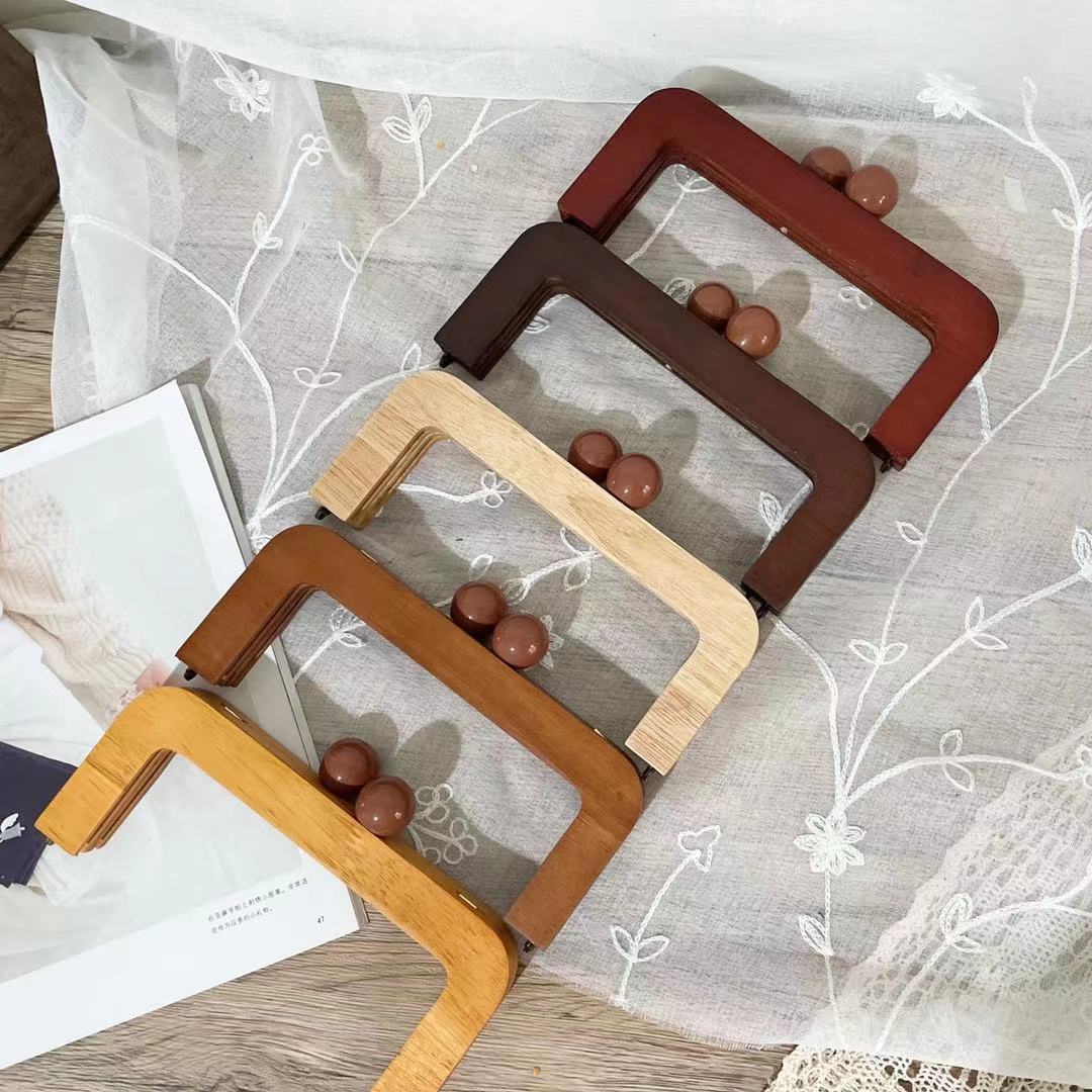 SEND DRAWINGS >> 20CM RETRO SQUARE WOODEN MOUTH GOLD HALF-ROUND WOODEN WRIST HANDMADE MOUTH GOLD BAG ACCESSORIES SET