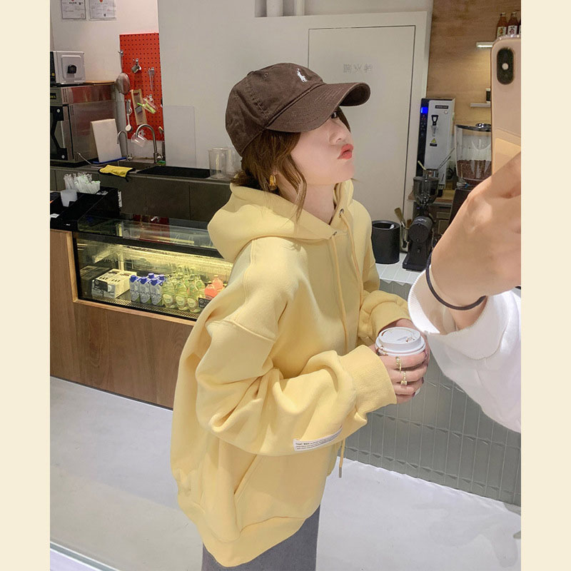 THE COUNTER MALL WITHDREW THE HIGH-END HOT AUTUMN AND WINTER COTTON WOMENS YELLOW HOODED AND THICKENED SWEATSHIRT WOMENS SPRING THIN STYLE
