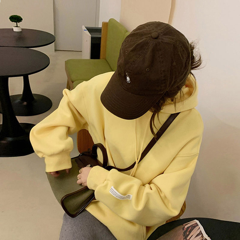 THE COUNTER MALL WITHDREW THE HIGH-END HOT AUTUMN AND WINTER COTTON WOMENS YELLOW HOODED AND THICKENED SWEATSHIRT WOMENS SPRING THIN STYLE