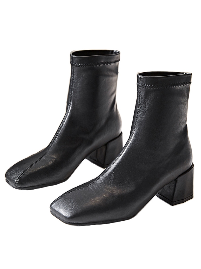 밀라노 스튜디오 탄성 부츠 여성용 짧은 부츠 2024 가을 겨울 신상 스퀘어 발가락 미디엄 힐 슬림 마틴 부츠 여성용